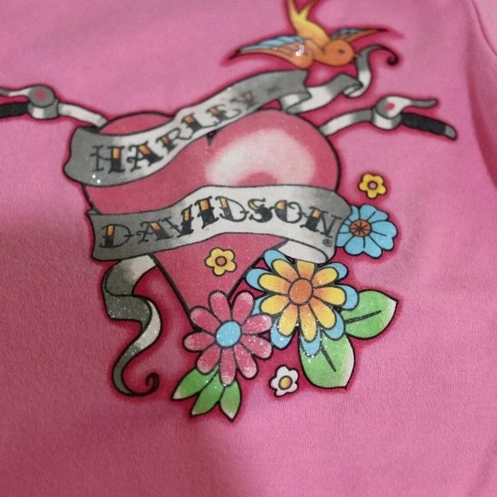Harley Davidson Baby Girl Body Suits Lot of 3 Tattoo Arm Pink I Love Harley 3-6